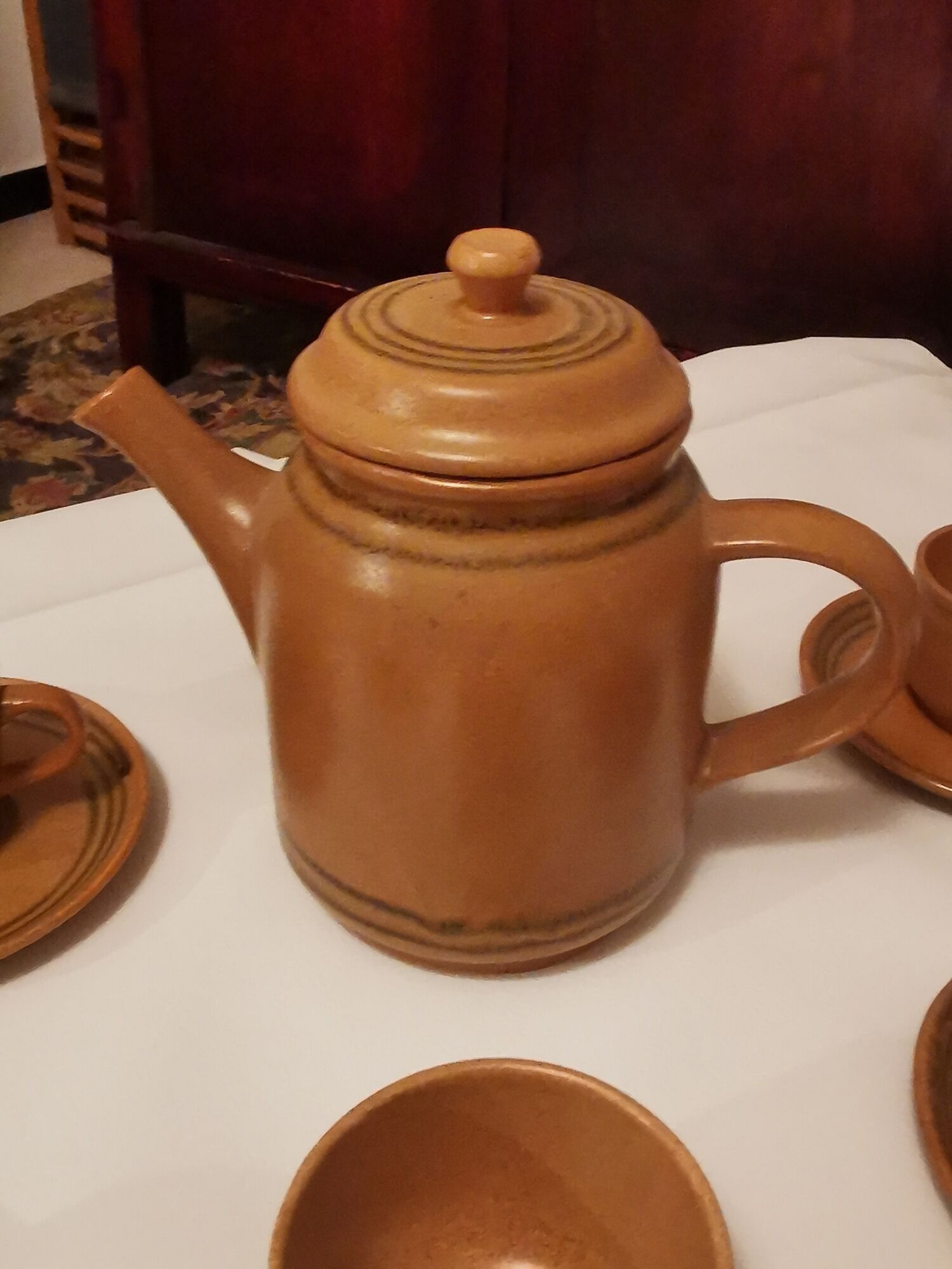 Coffee service or tea in Sarguemine sandstone from the 'Art Workshop of Lorraine'