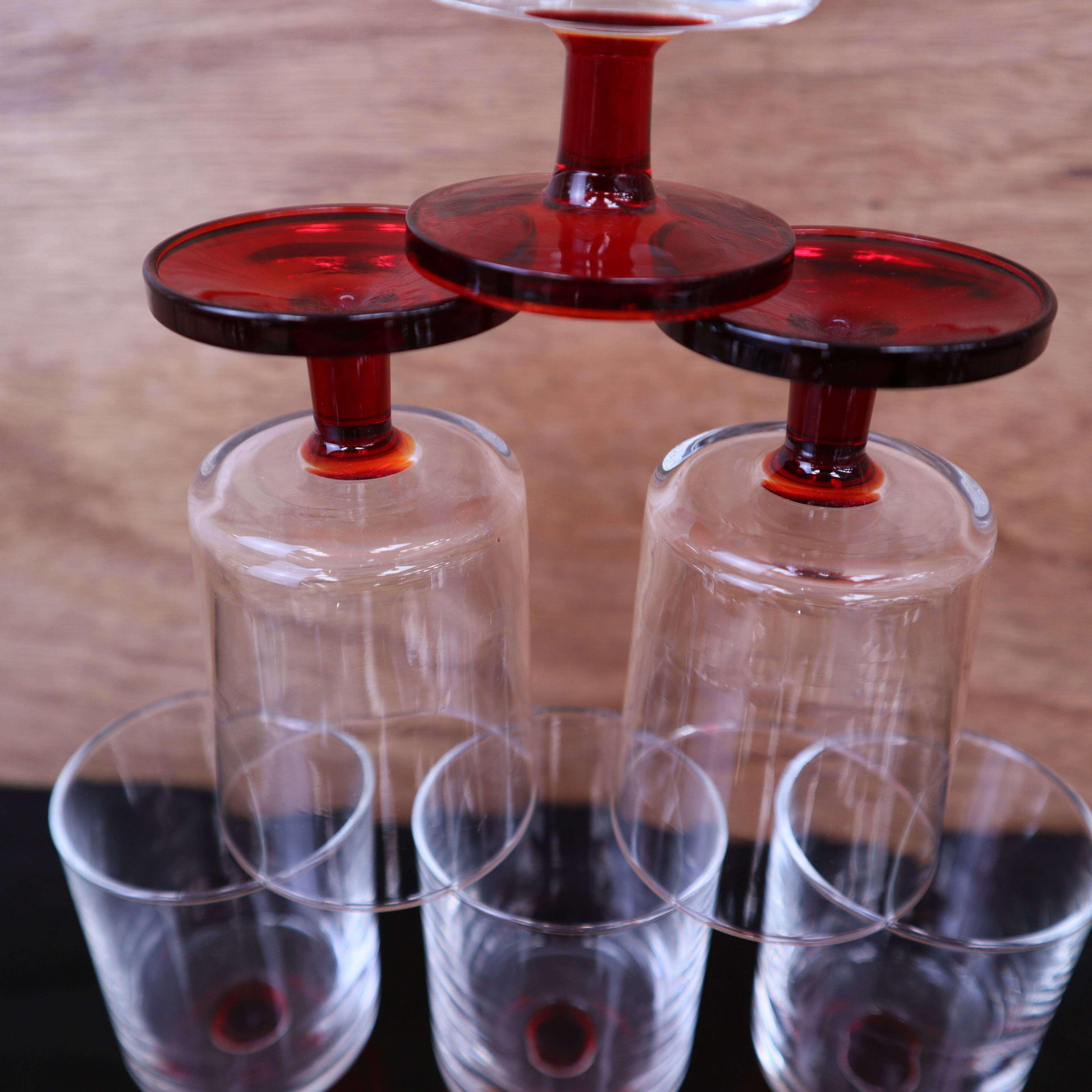 6 ruby red Cavalier footed white wine glasses Luminarc