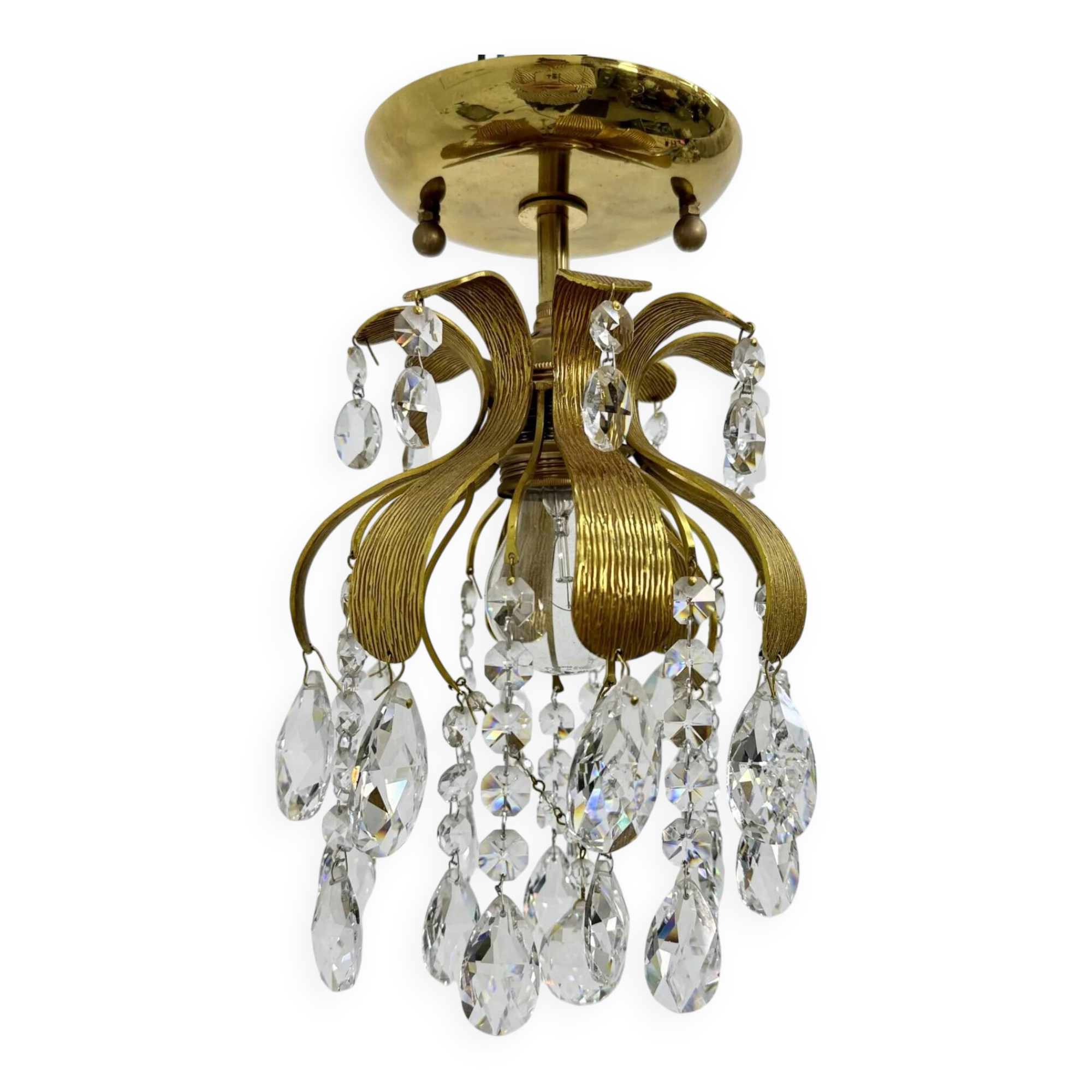 Palwa crystal flush mount by Ernst Palme, brass pineapple, 1960s, Germany