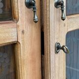 Parisian wardrobe in raw wood with engraved glass from 1920.