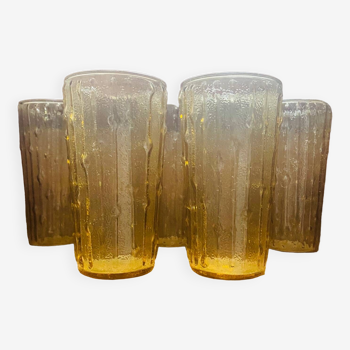 Amber water or orangeade glasses with bamboo texture