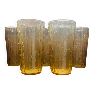 Amber water or orangeade glasses with bamboo texture
