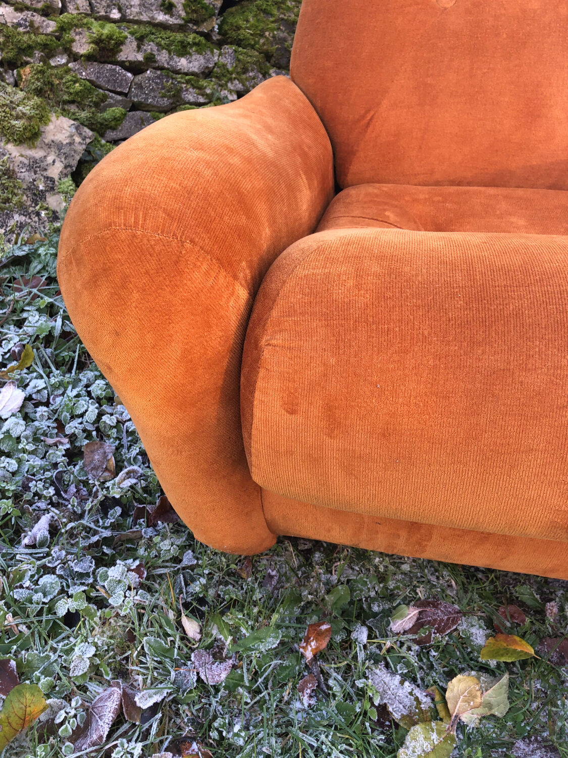 Orange velvet armchair