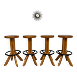 Set of 4 solid elm bar stools, vintage 70s design
