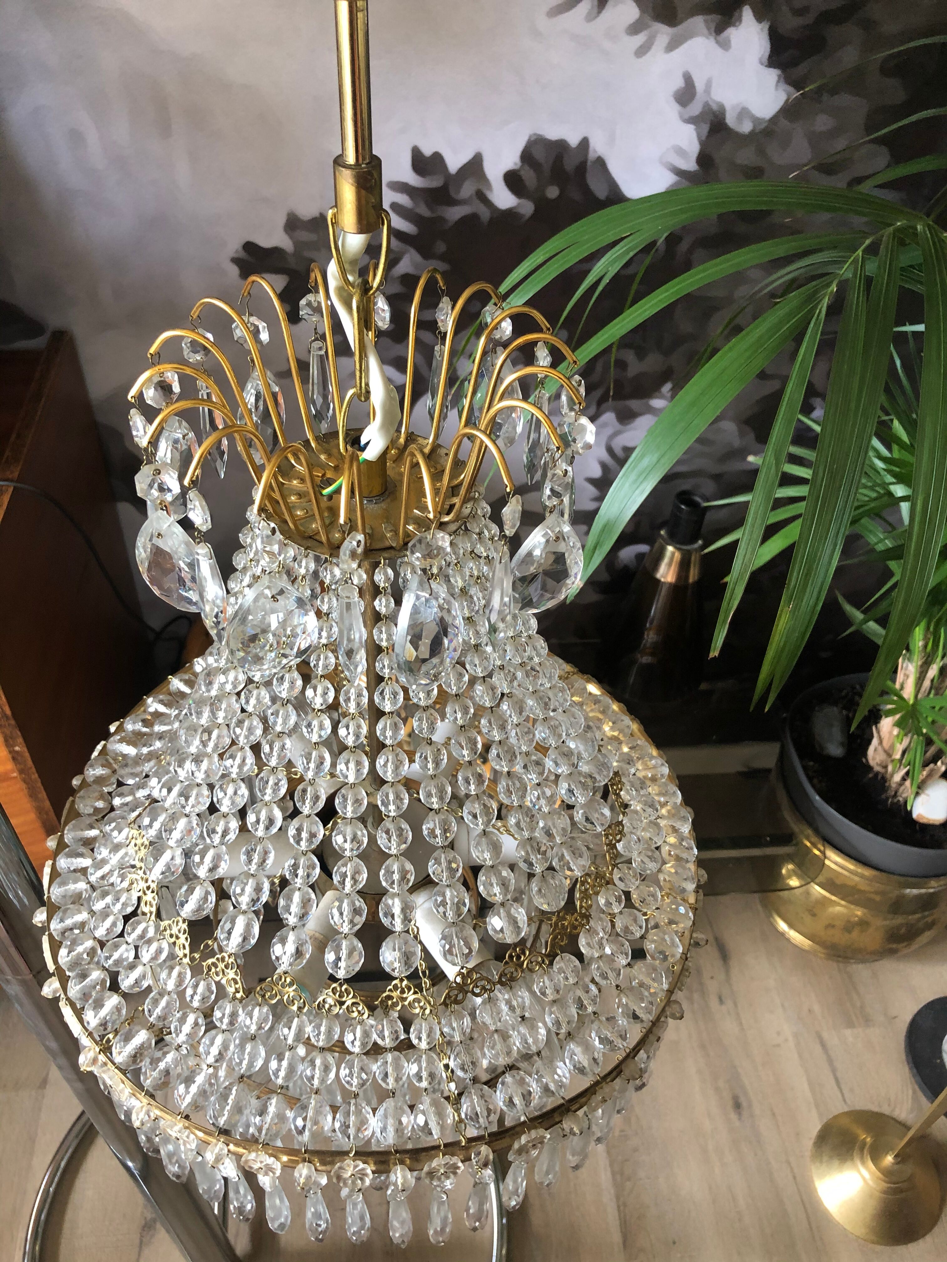 Crystal and brass chandelier