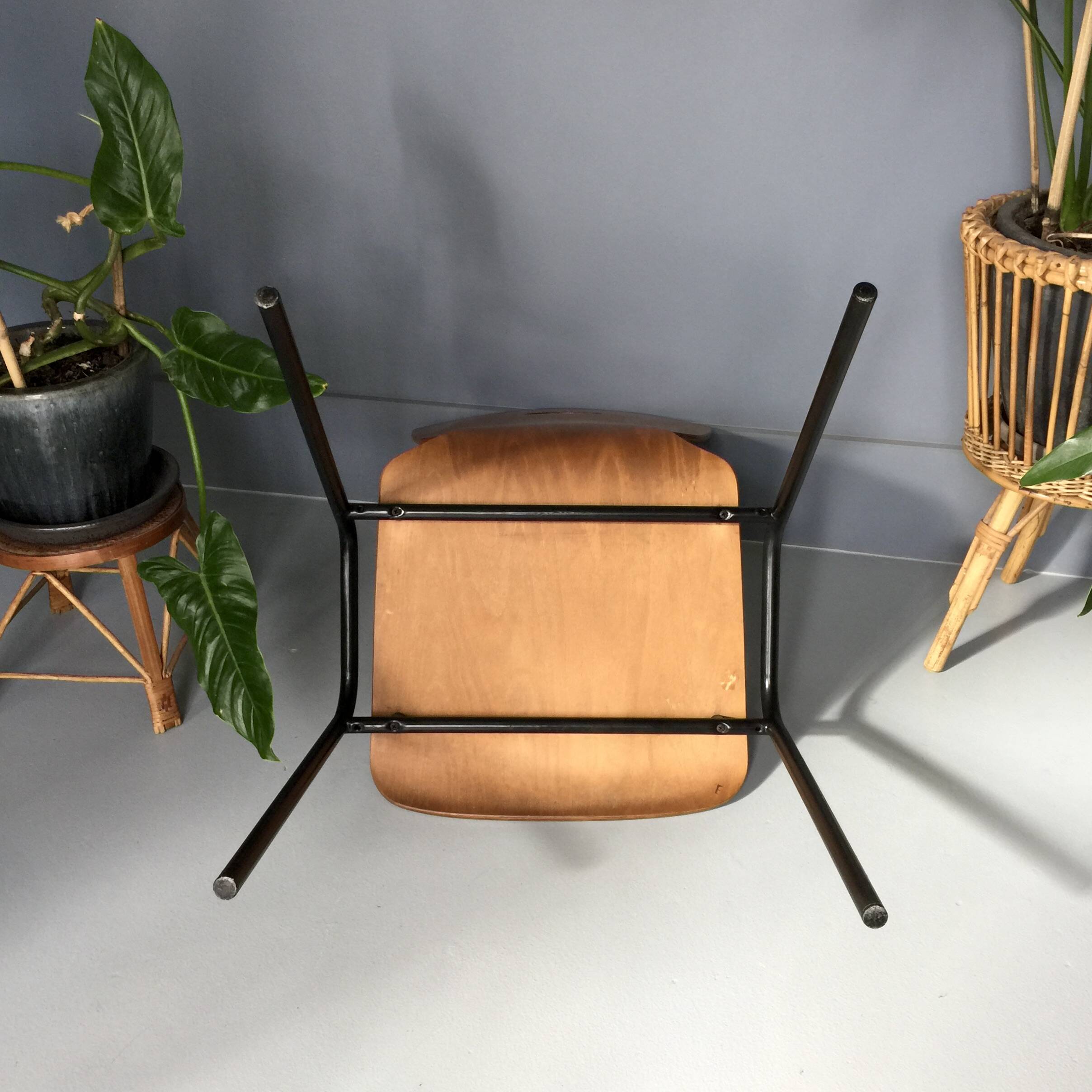 Set of 6 thermoformed wood and metal chairs