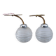 Pair of frosted glass wall lights with brass attachments, circa 1970
