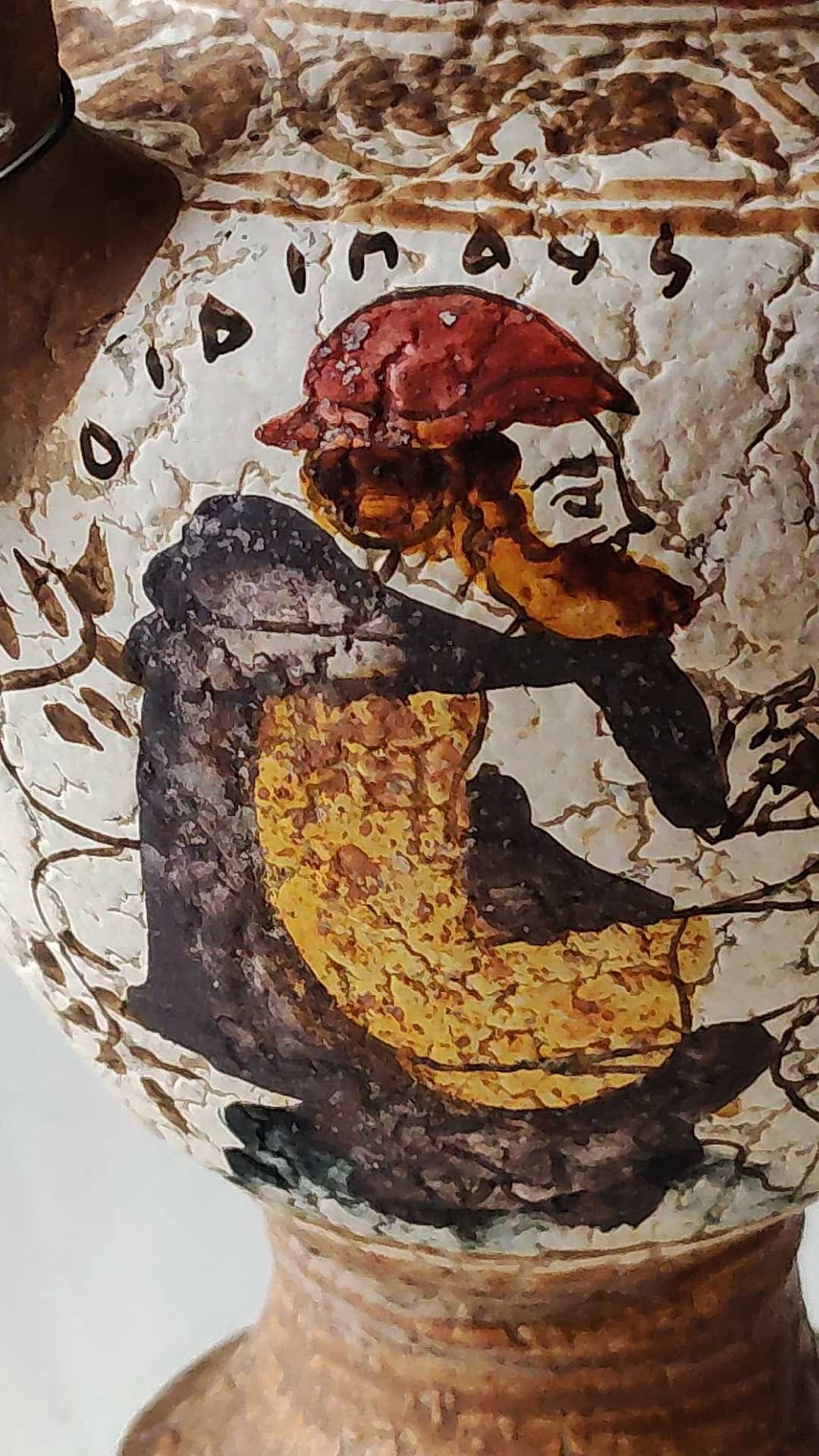 Reproduction Greek Amphora vase in terracotta, cracked effect - Greek Gods/Deities. Signed