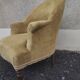 Antique Napoleon III crab chair in patinated mustard velvet.