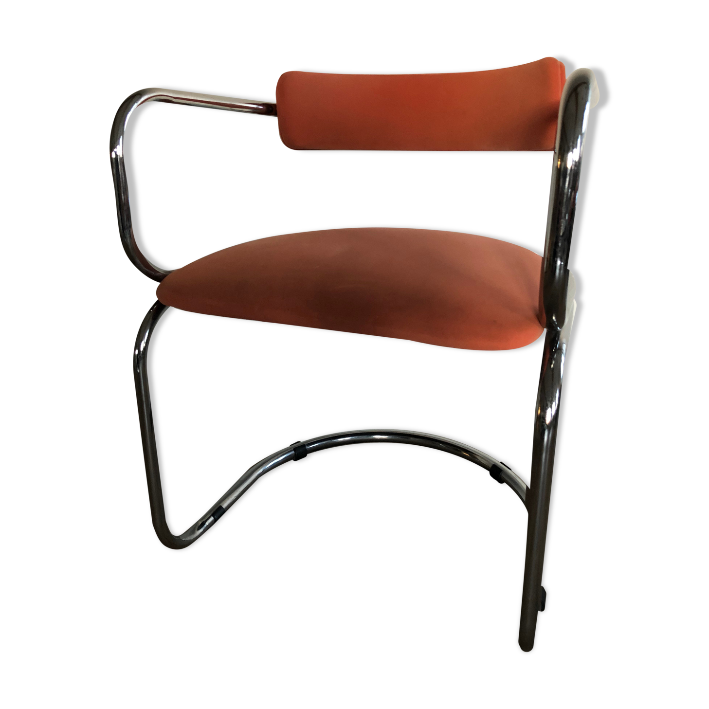 Victoria chair 70s chrome structure and terracotta-colored alacantara fabrics