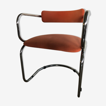 Victoria chair 70s chrome structure and terracotta-colored alacantara fabrics