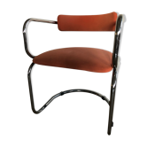 Chaise Victoria années 70 structure chromée et tissus alacantara couleur terracotta