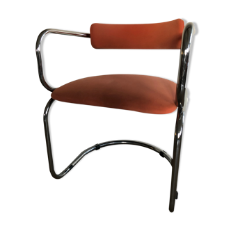 Victoria chair 70s chrome structure and terracotta-colored alacantara fabrics
