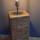 Braided rattan lamp foot, square, vintage 1970