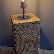 Pied de lampe rotin tressé, carré, vintage 1970