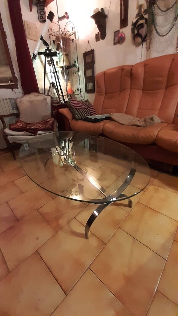 Table basse chrome et verre (ovale ou rectangle)