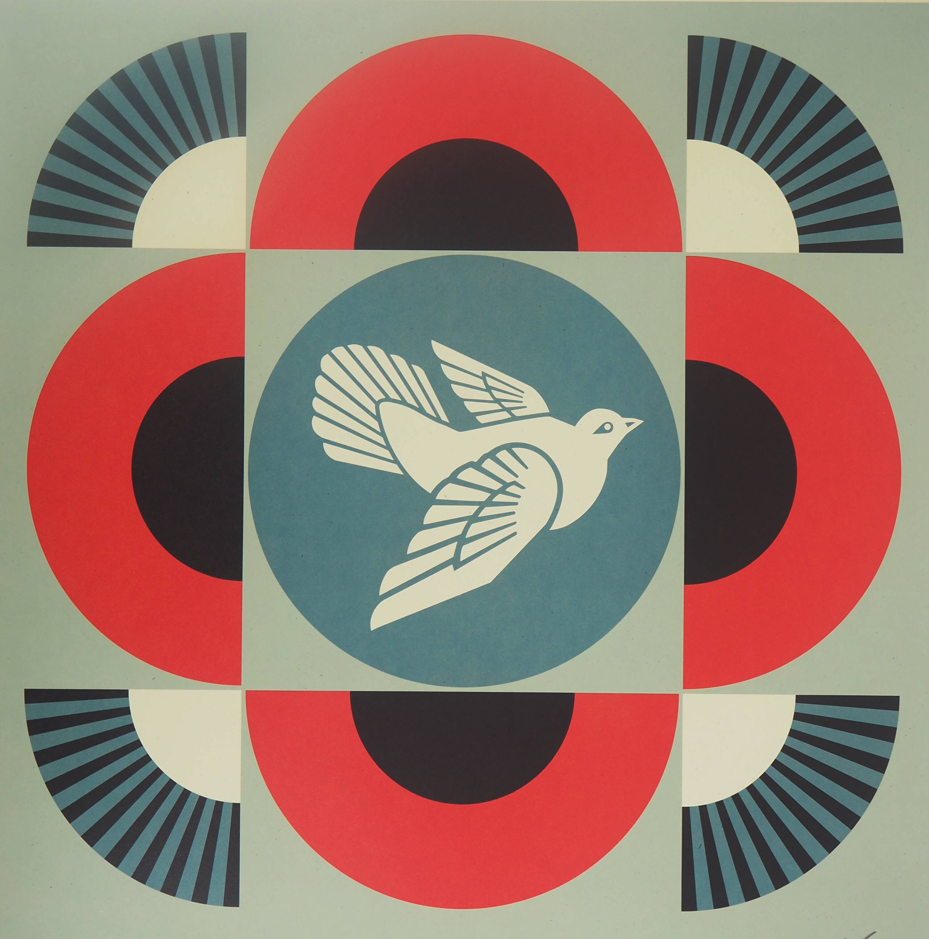 Lithographie signée Shepard Fairey (Obey Giant) : Geometric Dove Red