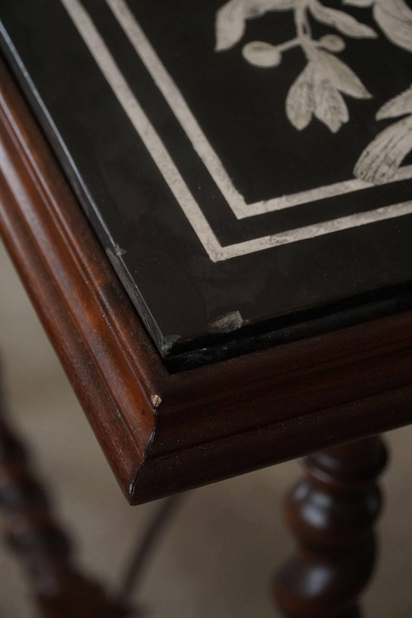 Antique Italian desk table, walnut and marble, Naples, 19th century.