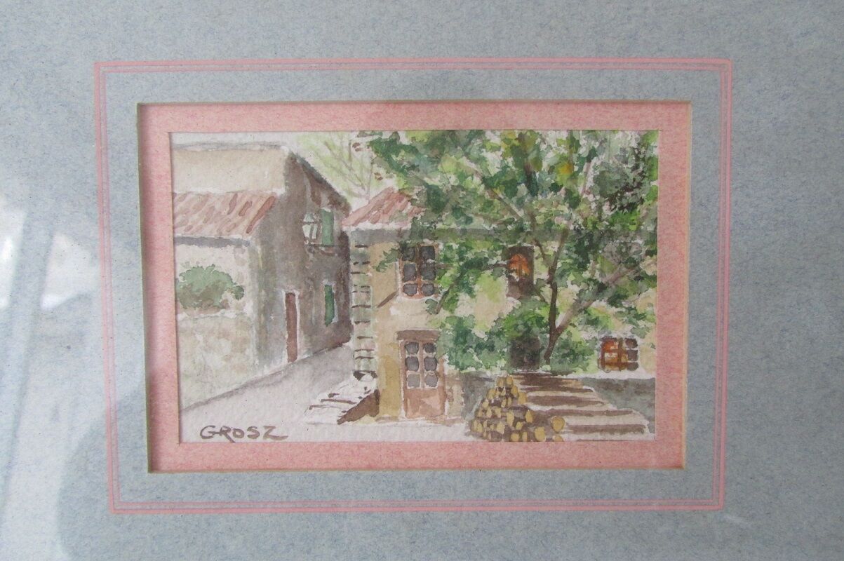 Two framed watercolors signed grosz