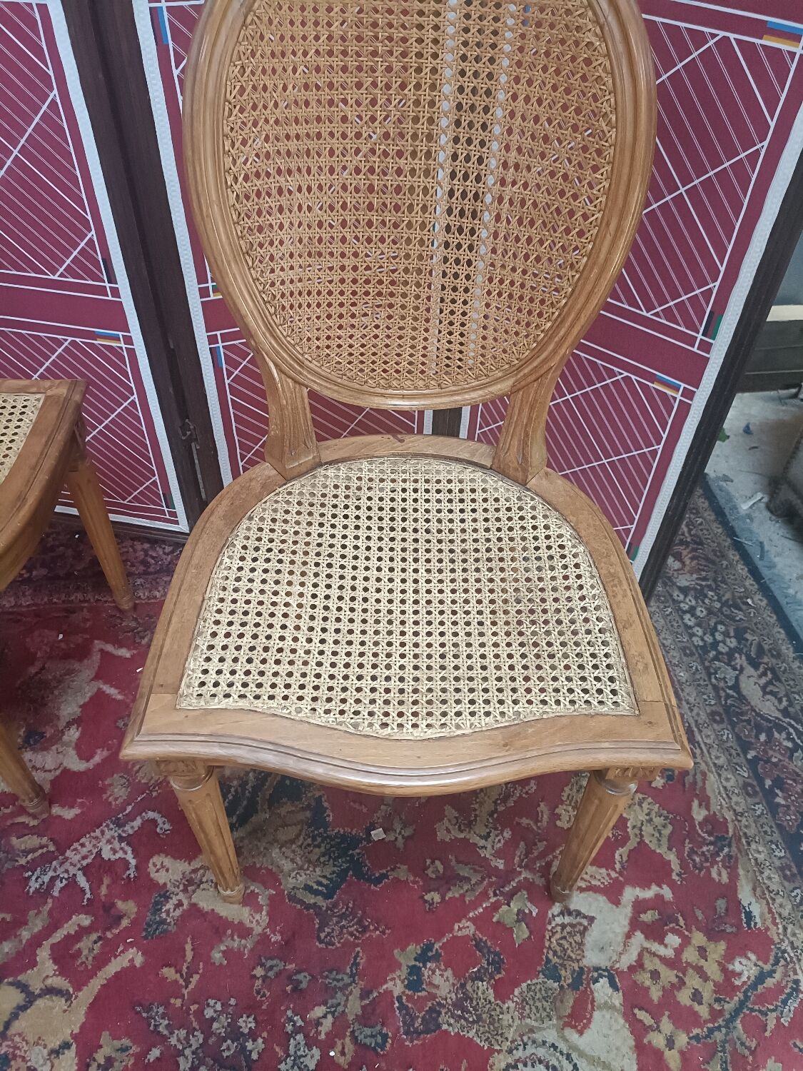 Louis XVI style medallion chairs, canned seat and back