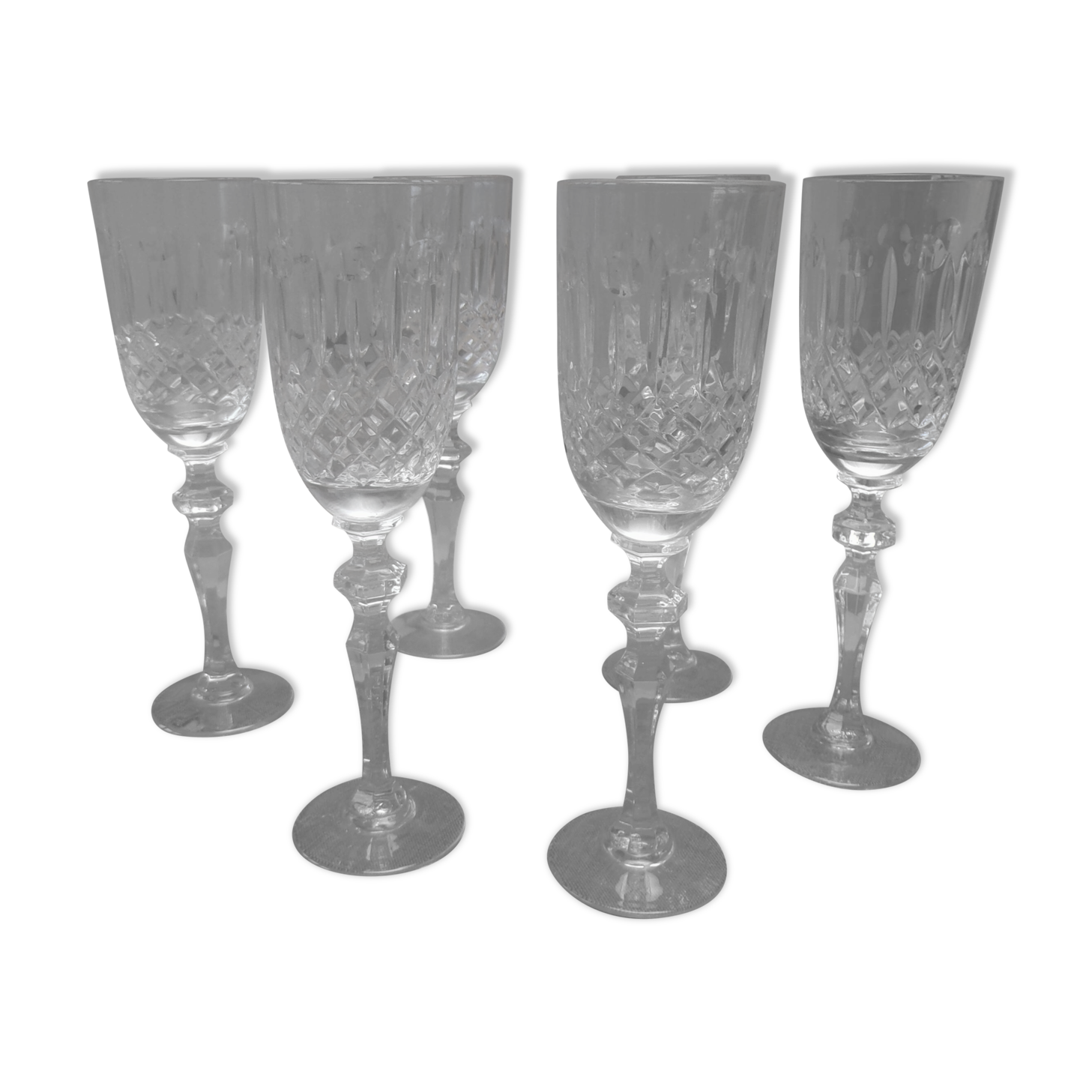 Six crystal champagne flutes signed Cristalleries de Lorraine, Charlotte model