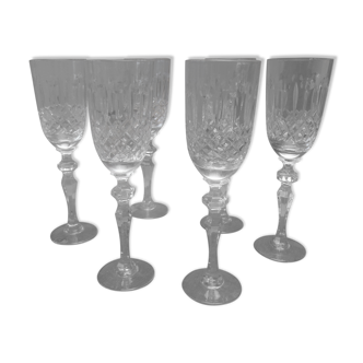 Six crystal champagne flutes signed Cristalleries de Lorraine, Charlotte model