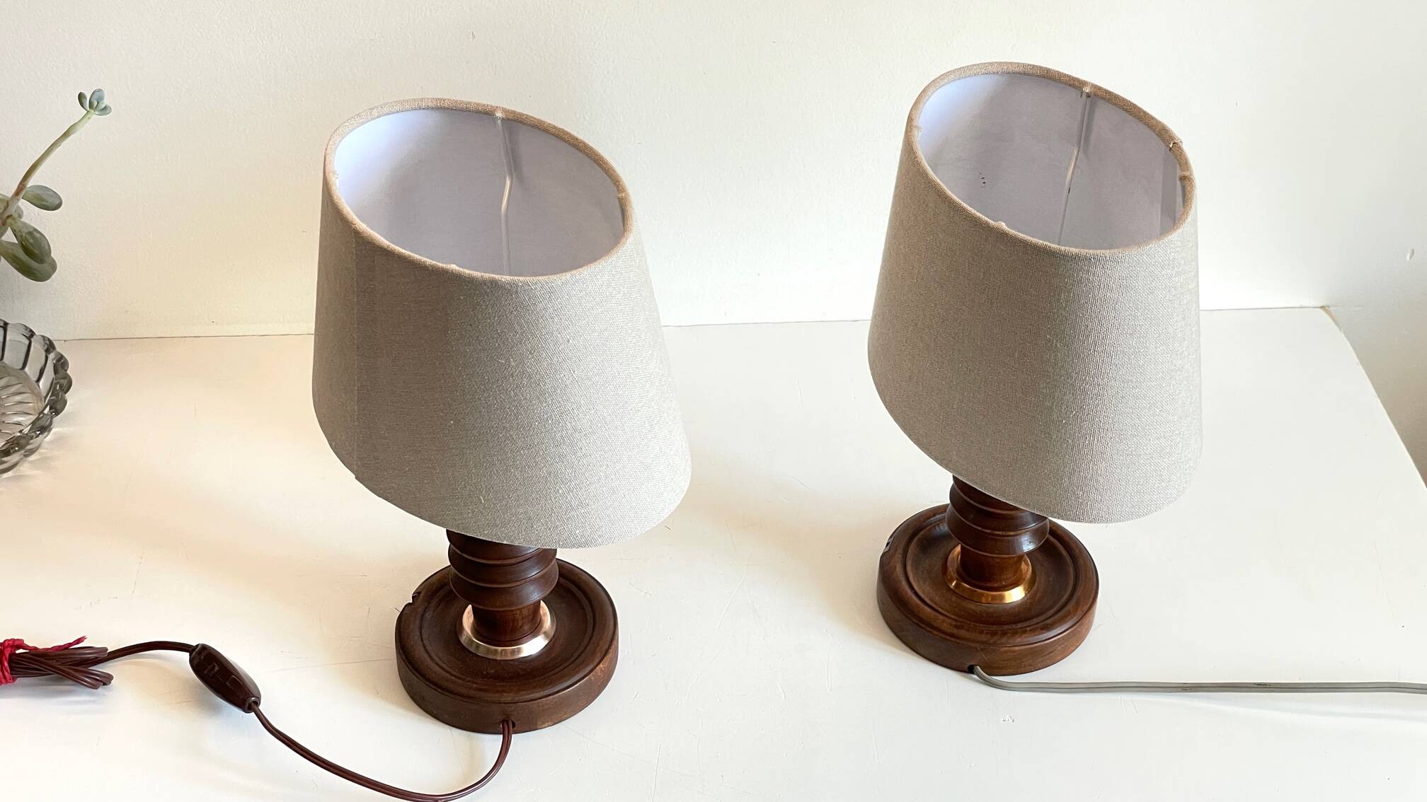 Pair of vintage wooden lamps