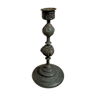 Nineteenth century renaissance style pewter candle holder