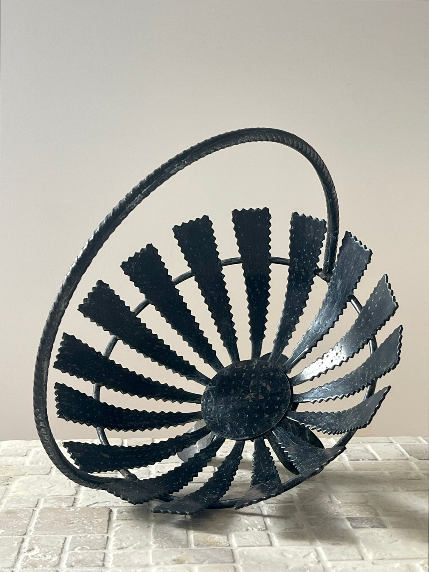 Brutalist wrought iron basket from the 1960s.