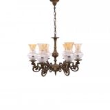 Six-arm brass chandelier from the early 20th century, Poland.