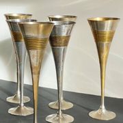 6 Flutes Champagne Laiton Argenté Vintage