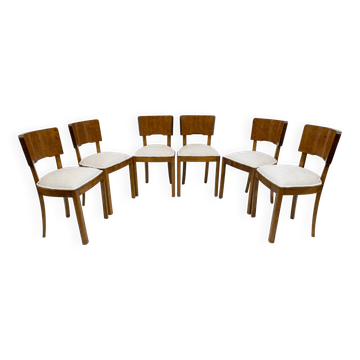 Six chaises de salle à manger Art déco en noyer italien, années 1930