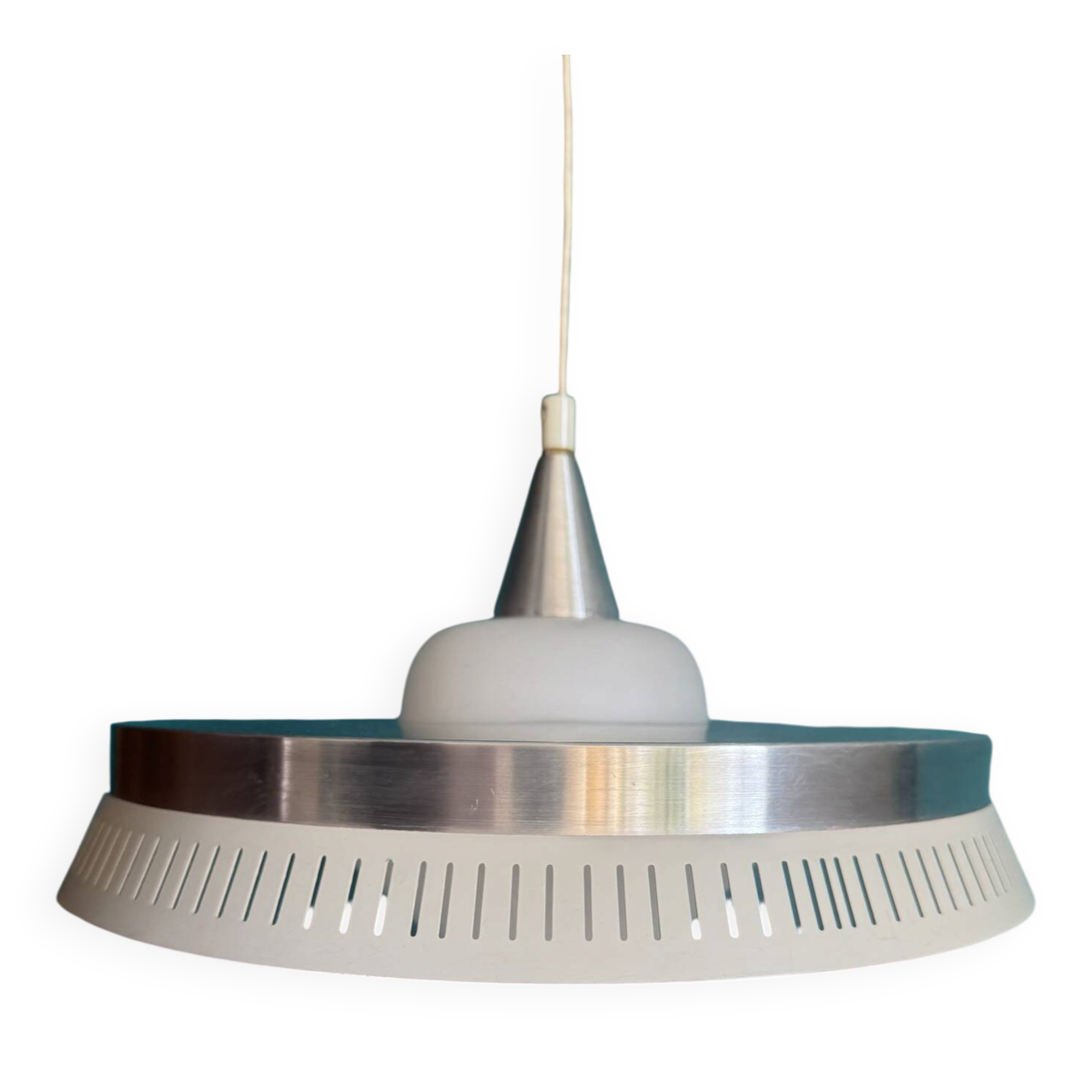 Scandinavian aluminium & opaline suspension - LYFA design by Bent Karlby