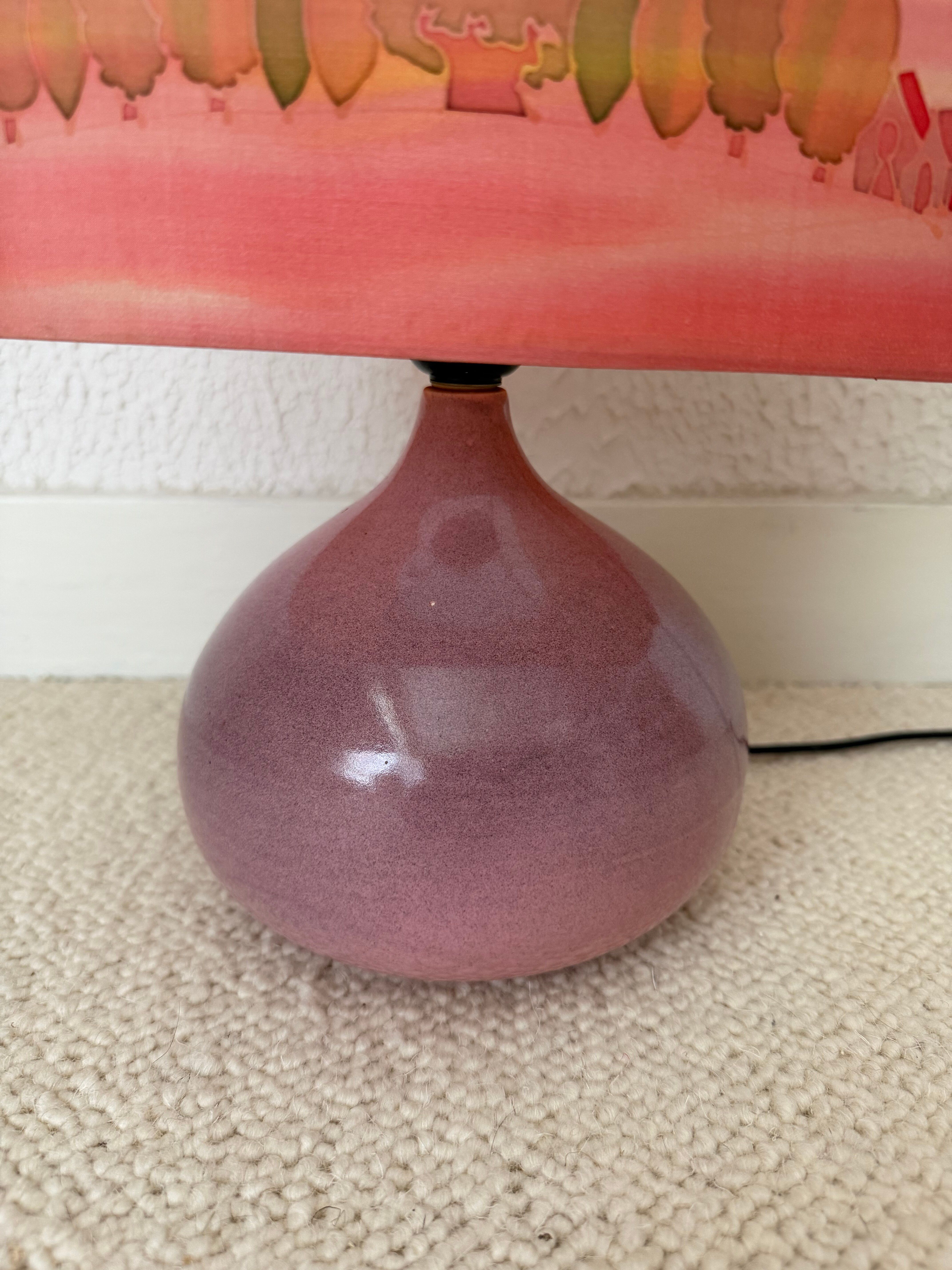 Vintage Rose lamp, ceramic, painted silk, 80s 70s bohemian