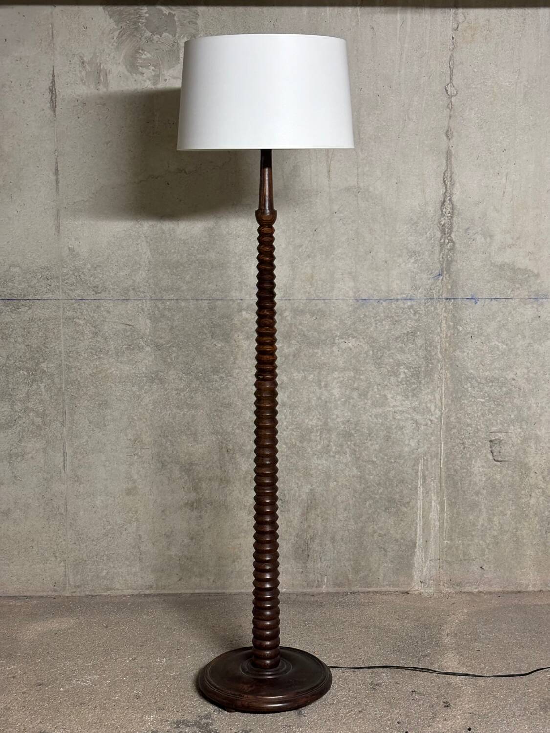 Charles Dudouyt style turned oak wood floor lamp 1940