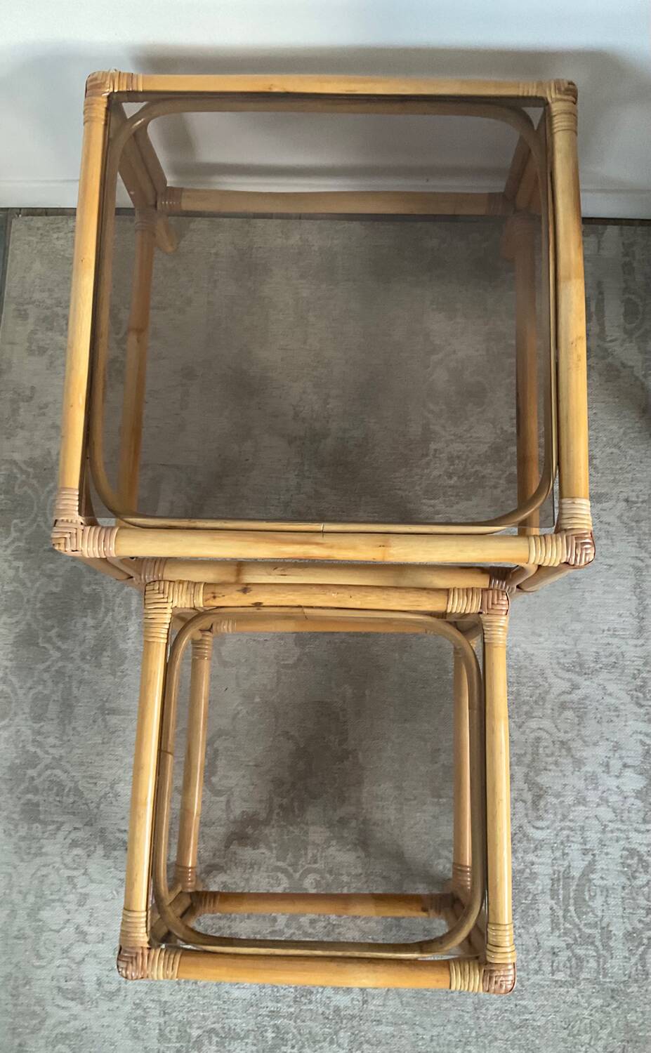 Duo of vintage rattan coffee tables from the 60s-70s