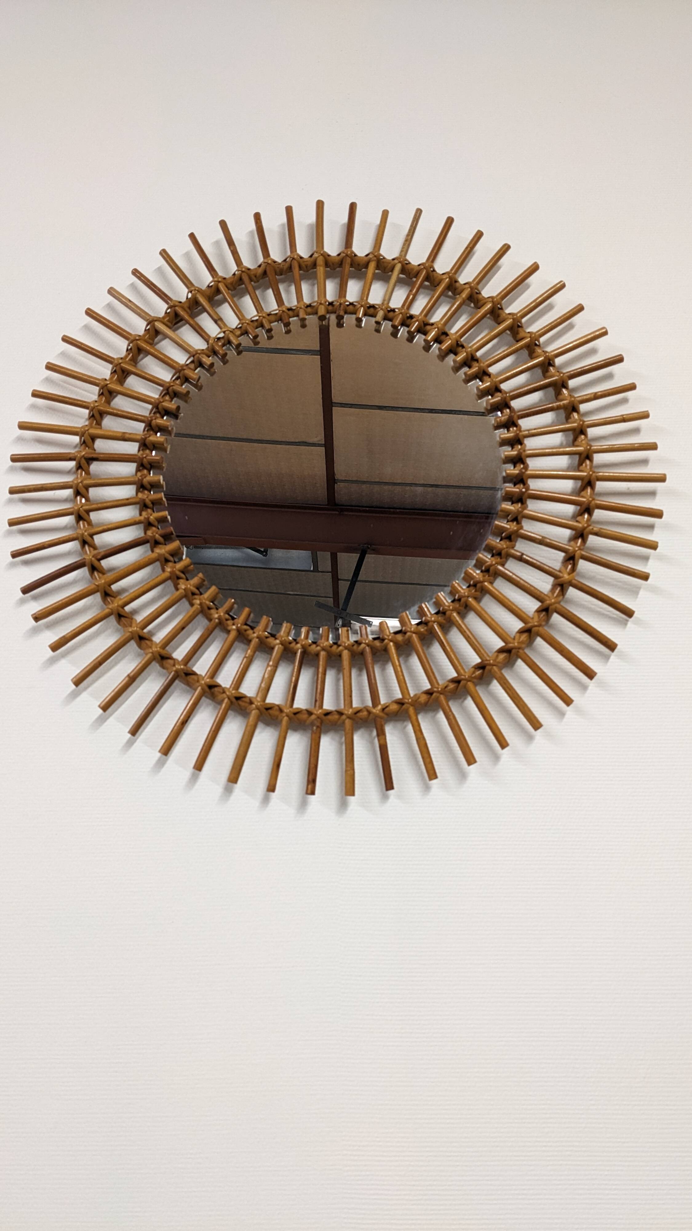 XL rattan sun mirror from the 50s/60s