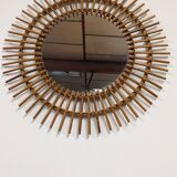 Miroir soleil  XL en rotin des années 50/60