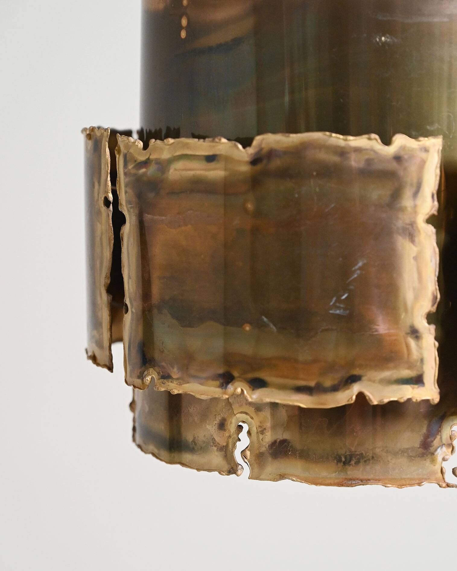 Lampe de plafond en laiton brutaliste, Danemark, années 60