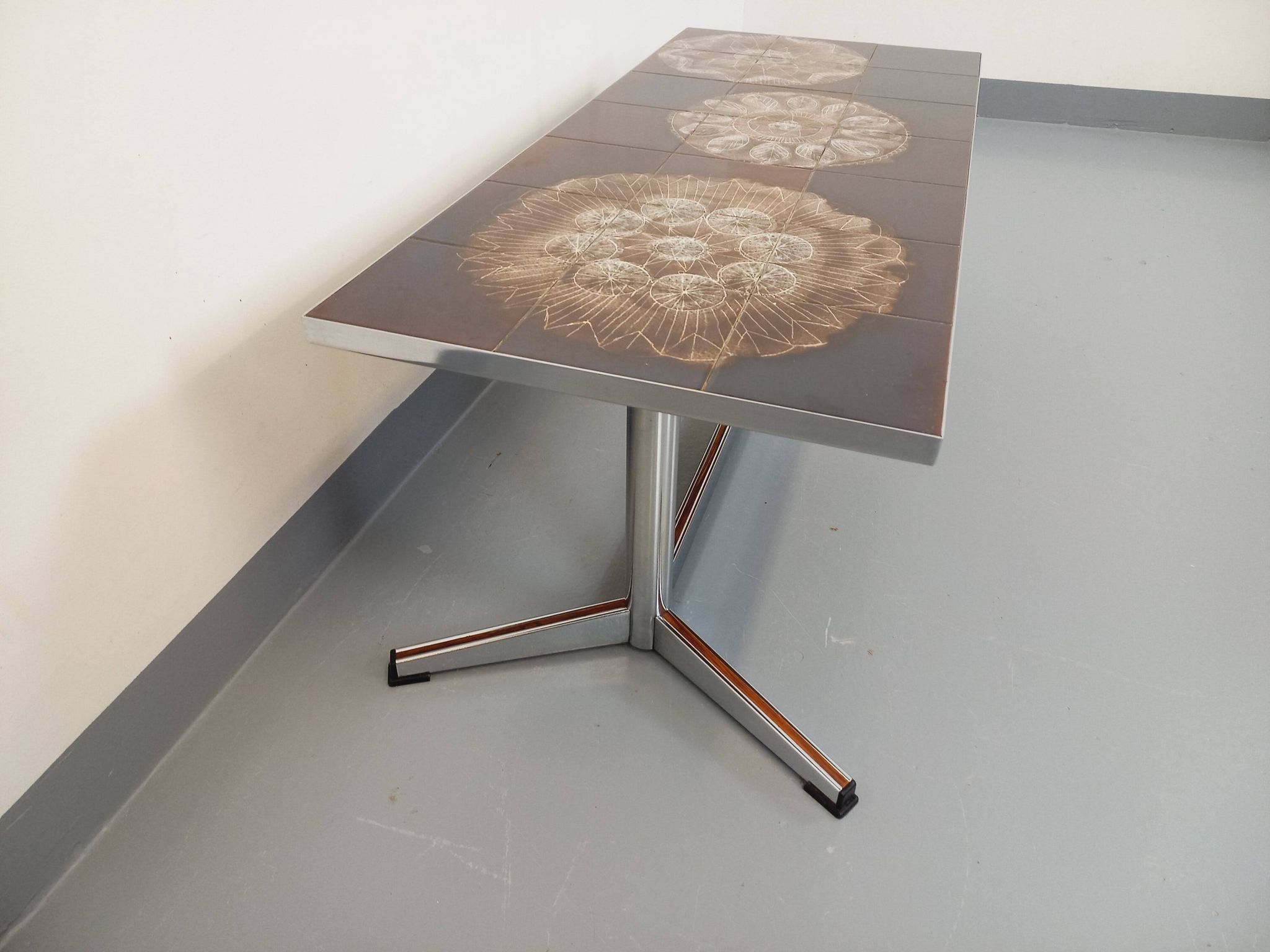 Vintage ceramic and chrome metal coffee table from the 70s