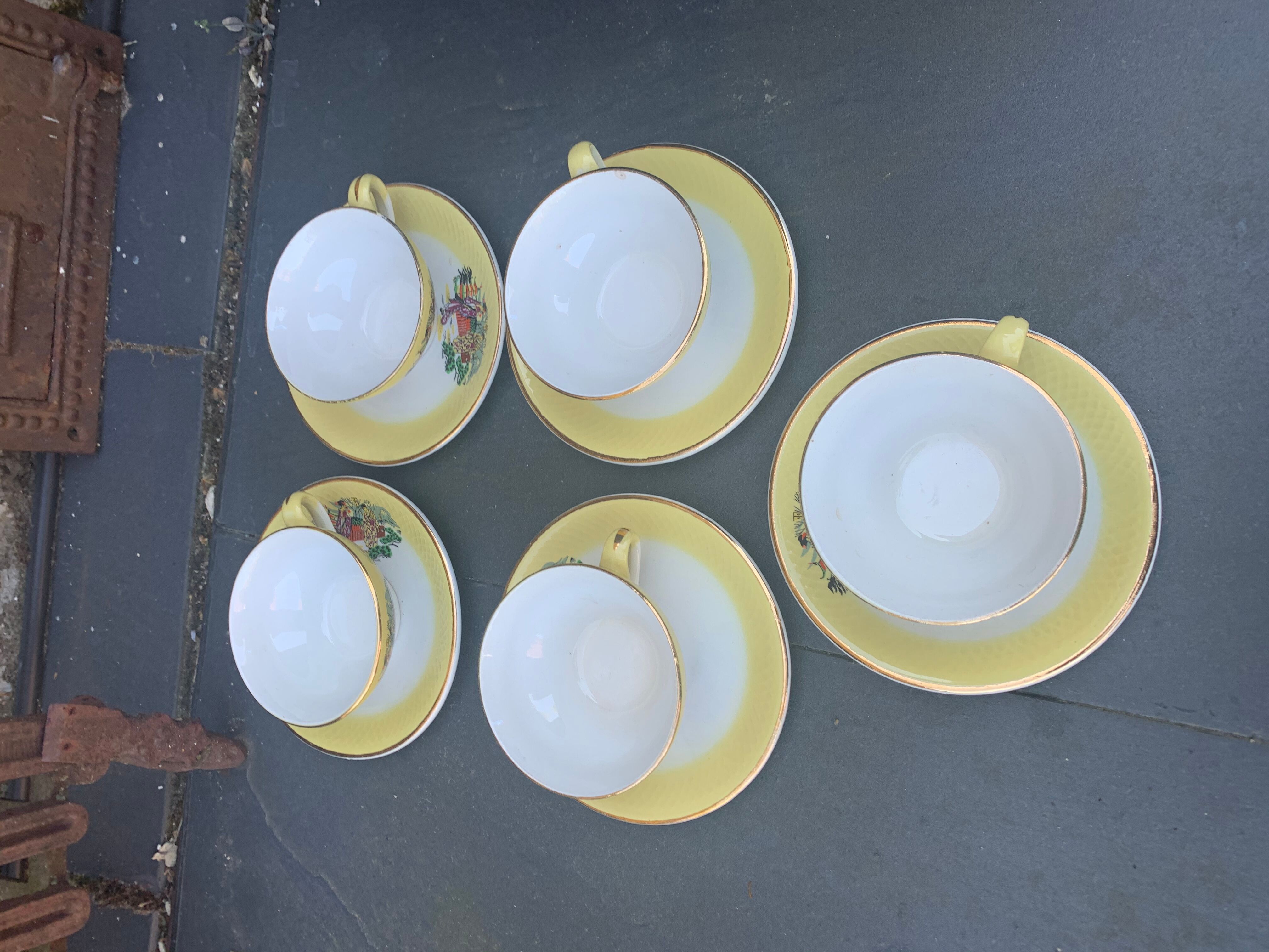 Coffee service or tea in vintage yellow and white porcelain