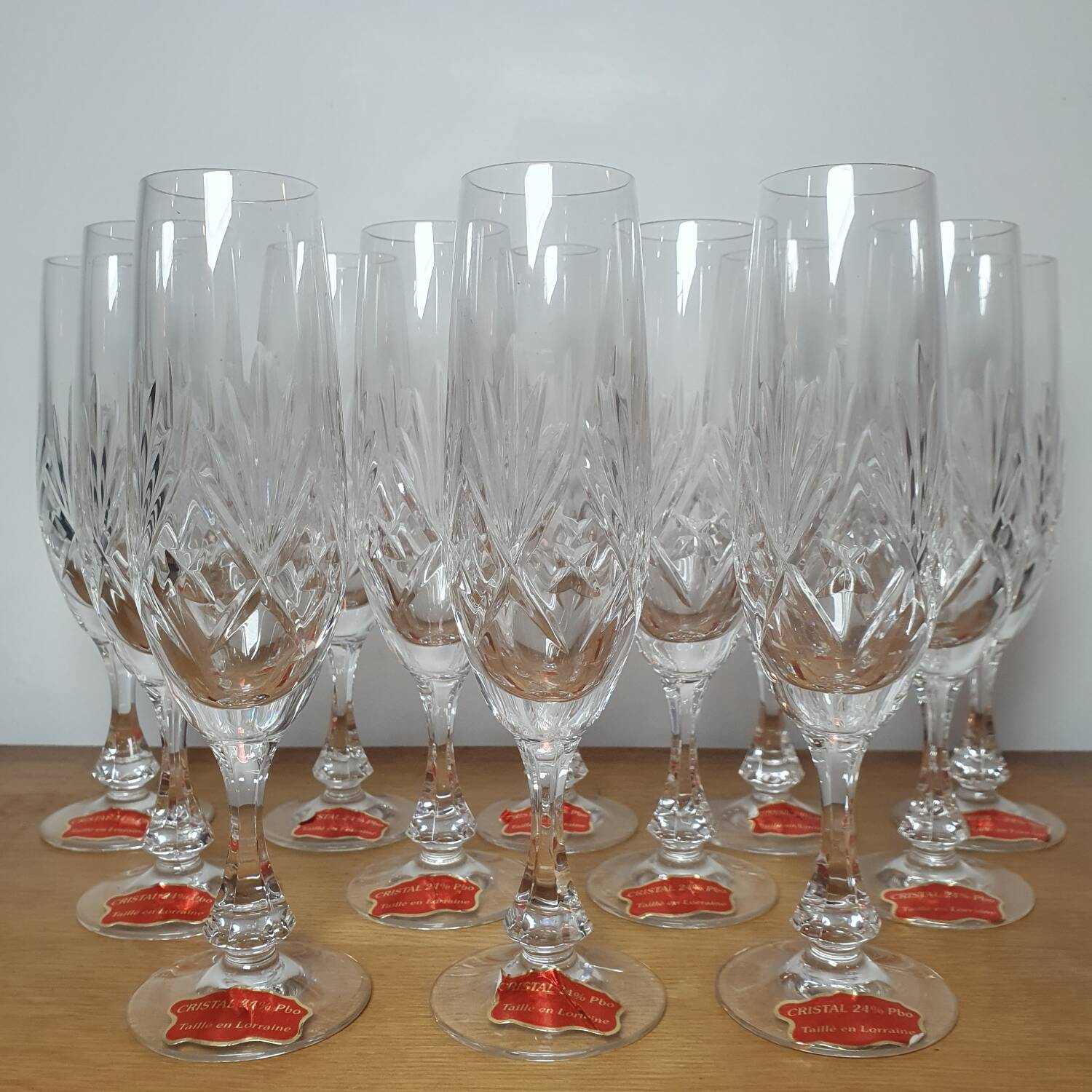 12 crystal Champagne flutes from Lorraine