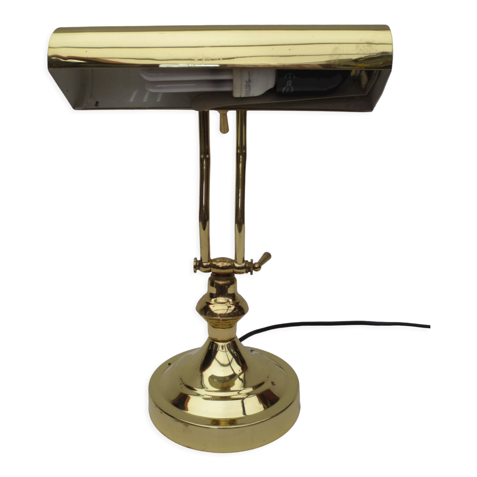 Desk/bank lamp, hinged gilded brass