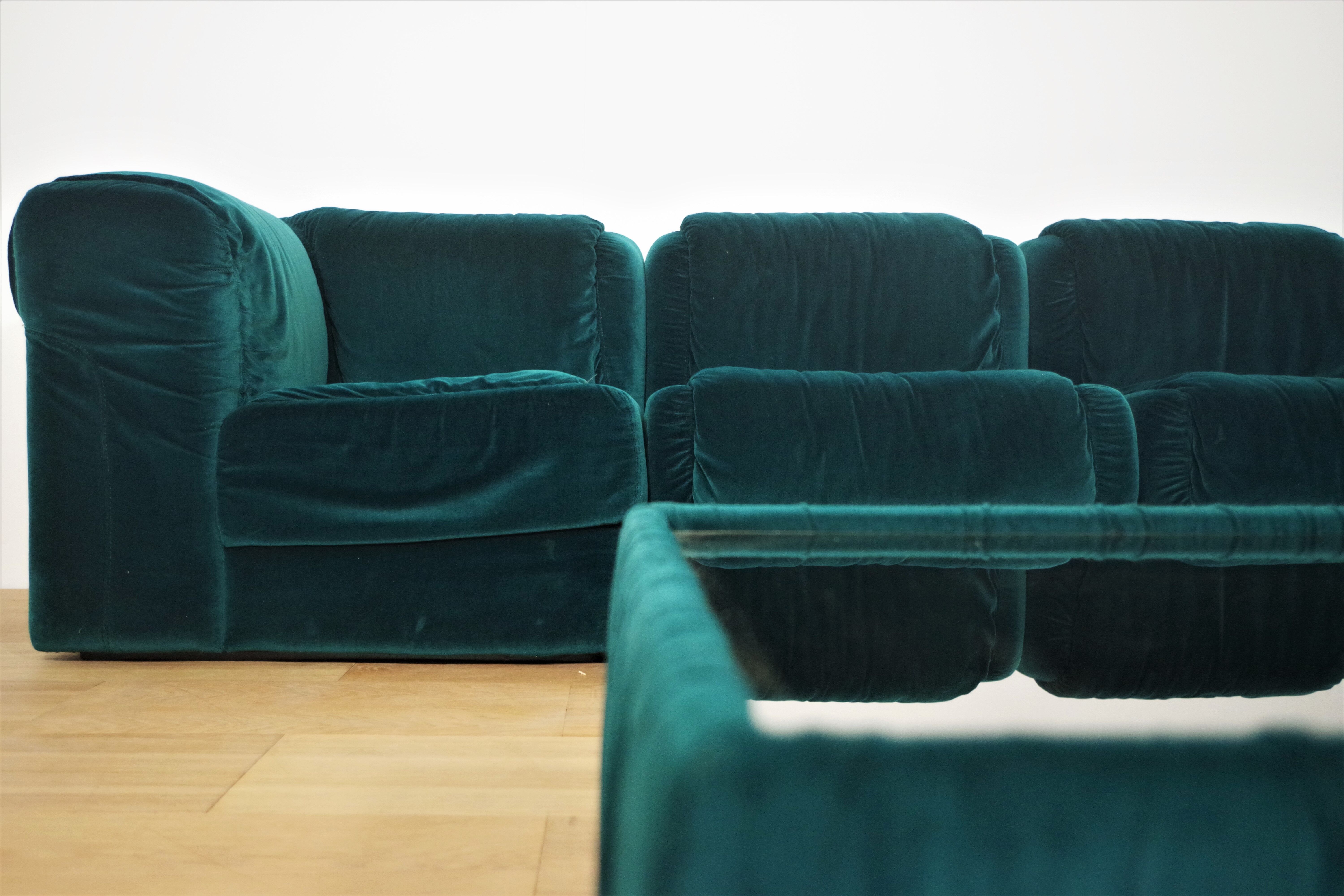 Fauteuils en Chenille de Seven Salotti, 1970s, Set de 5