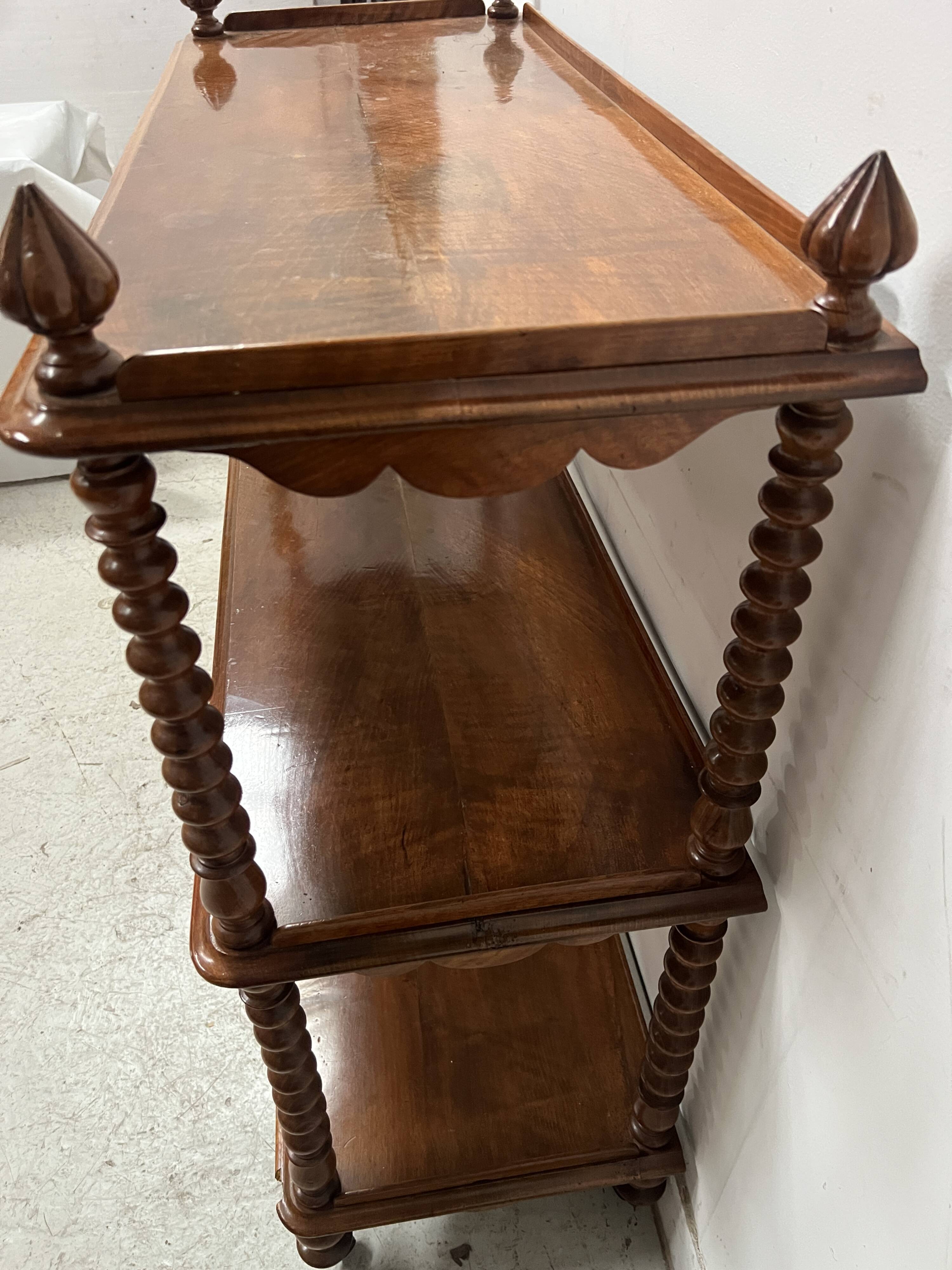 Napoleon III console table with three shelves in mahogany and veneer, 19th century