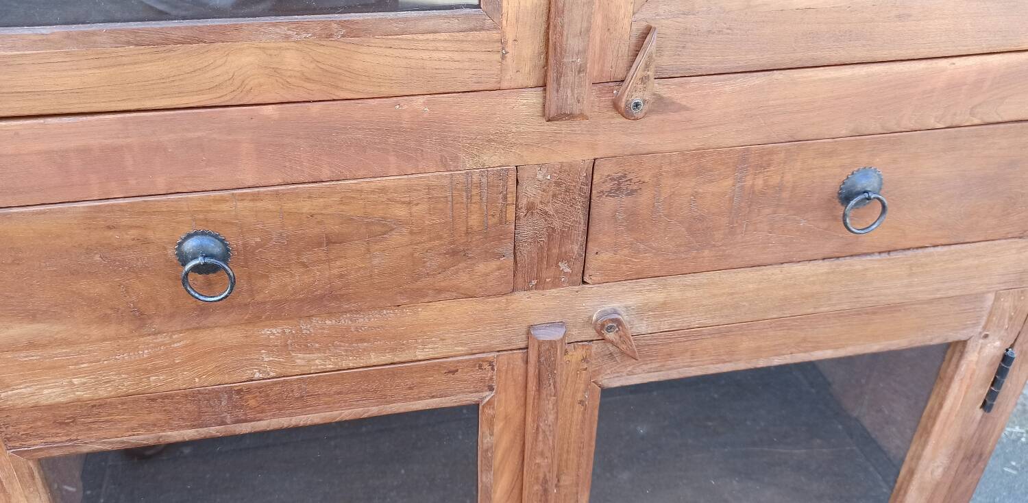 Antique teak cabinet with two drawers and four doors