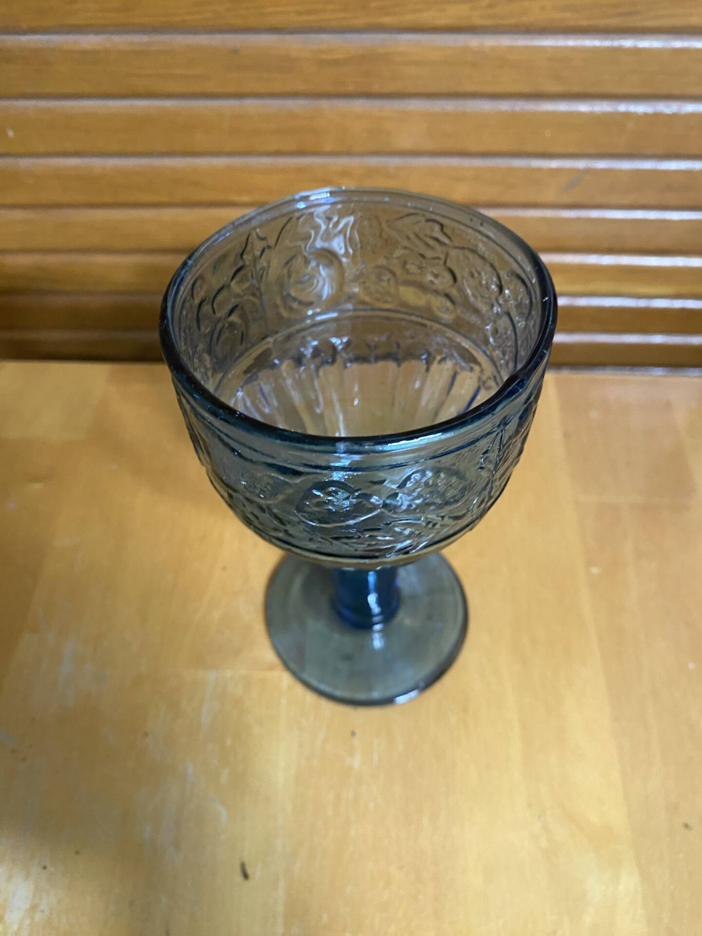 Set of 6 Blue Moulded Glass Goblets with Fruit Decor Vintage 1960s