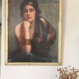 Marouflaged poster, glazed wooden frame