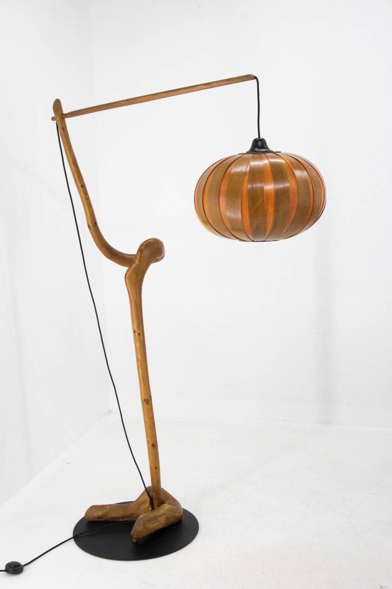 1960s Mid-Century Modern Sculptural Wooden and Veneer Floor Lamp