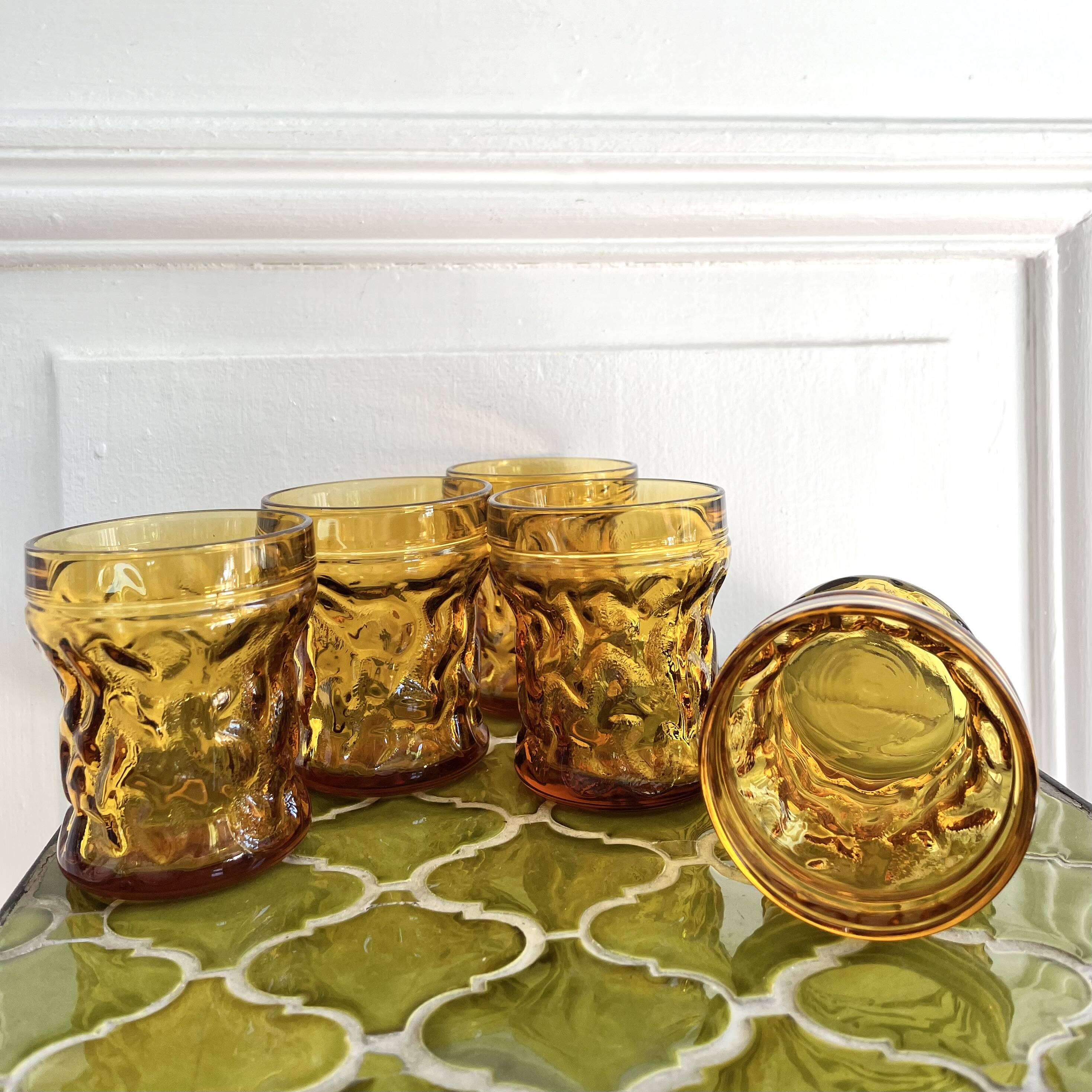 7 amber glasses and carafe Italy 70s